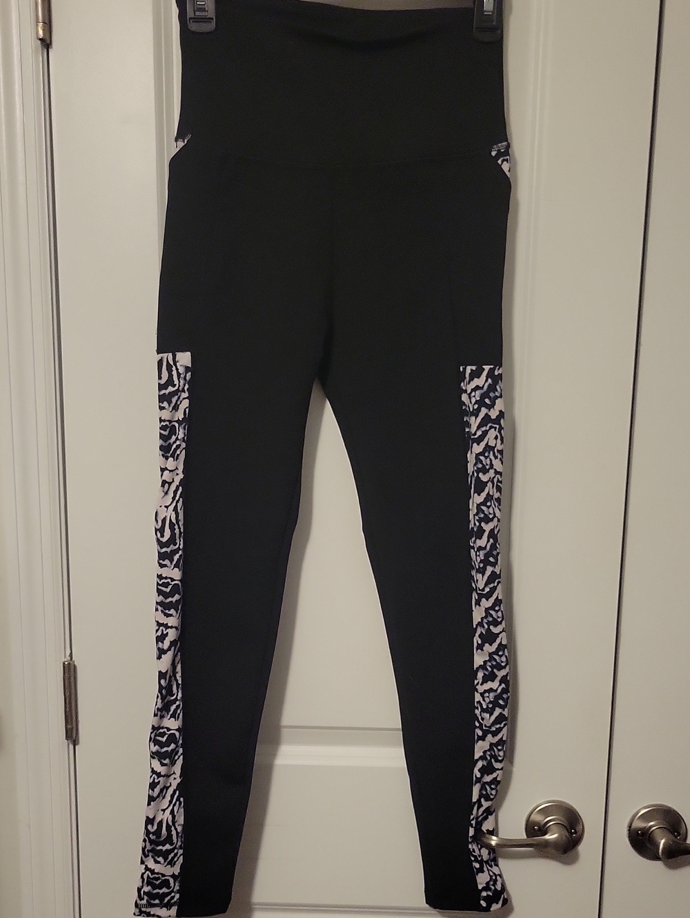 Nicole Miller Sport Black Leggings with White & Black Zebra Accent